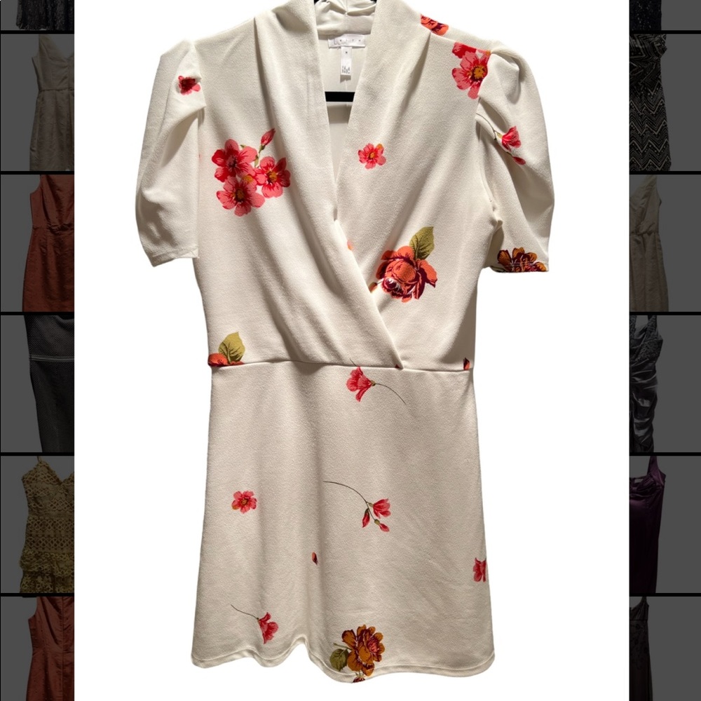 Leith White Floral Puffed Sleeve Dress